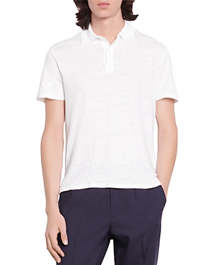 Sandro Beach Linen Polo Style Tee In White