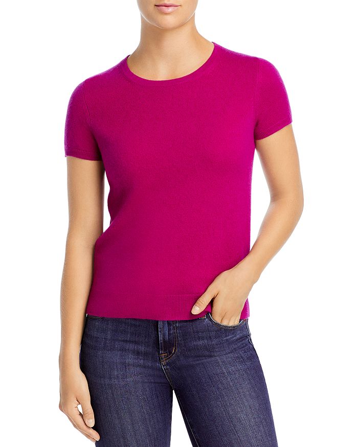 C By Bloomingdale's Short-sleeve Cashmere Sweater - 100% Exclusive In Bright Magenta