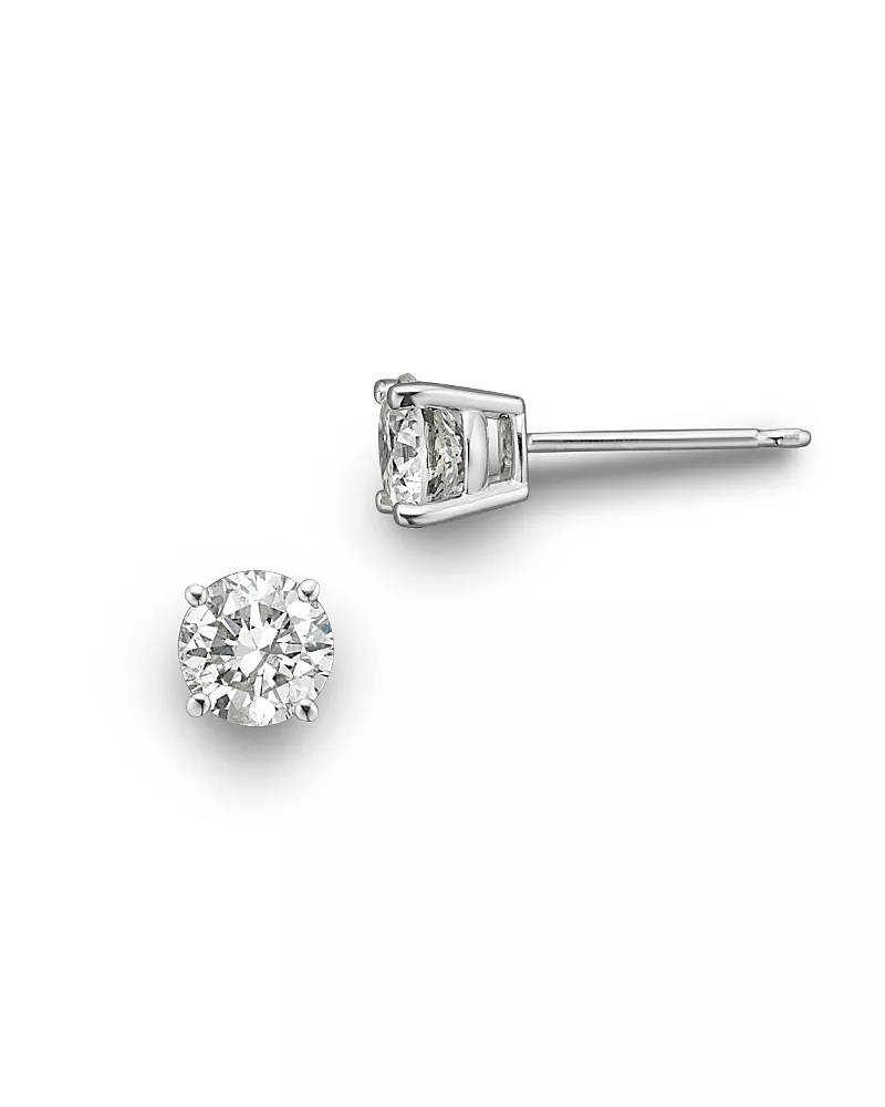 Colorless Certified Round Diamond Stud Earring in 18K White Gold, 0.50 tcw
