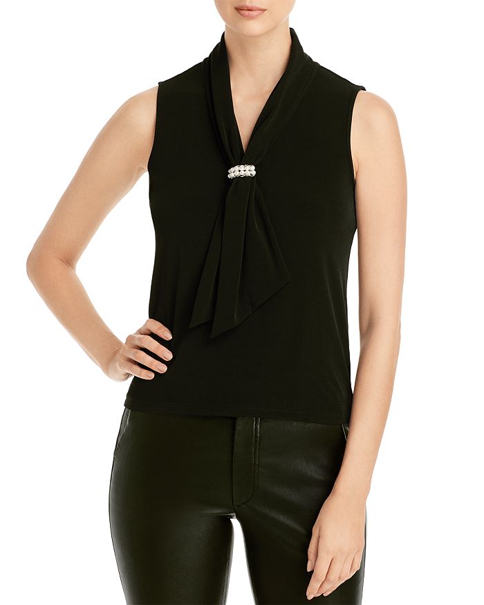 Karl Lagerfeld Draped Embellished Sleeveless Top In Black