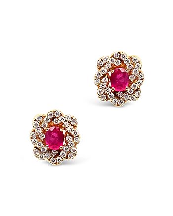 Bloomingdale's - Bloomingdale's Ruby and Diamond Oval Stud Earrings in 14K Rose Gold - 100% Exclusive