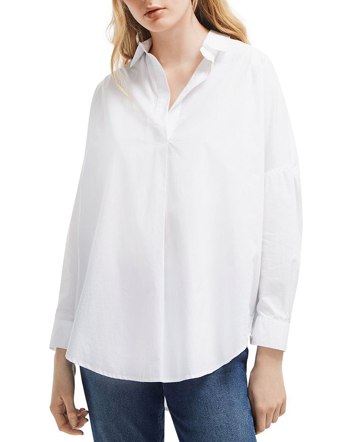 Shop French Connection Rhodes Oversize V-neck Poplin Shirt In Black