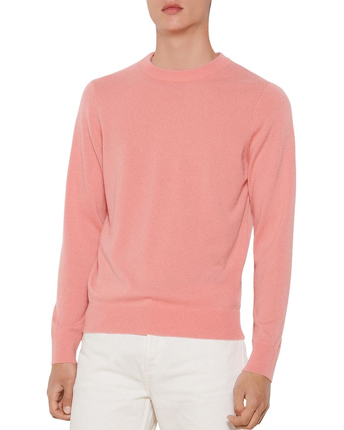 Sandro Cashmere Double-thread Crewneck Sweater In Peach Pink