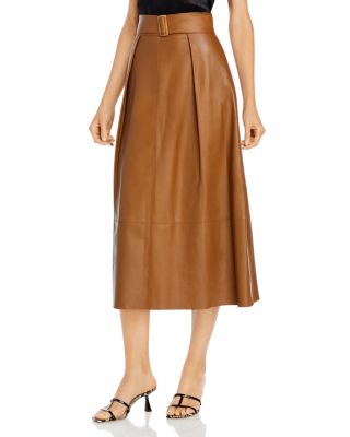 rebecca taylor brown leather skirt