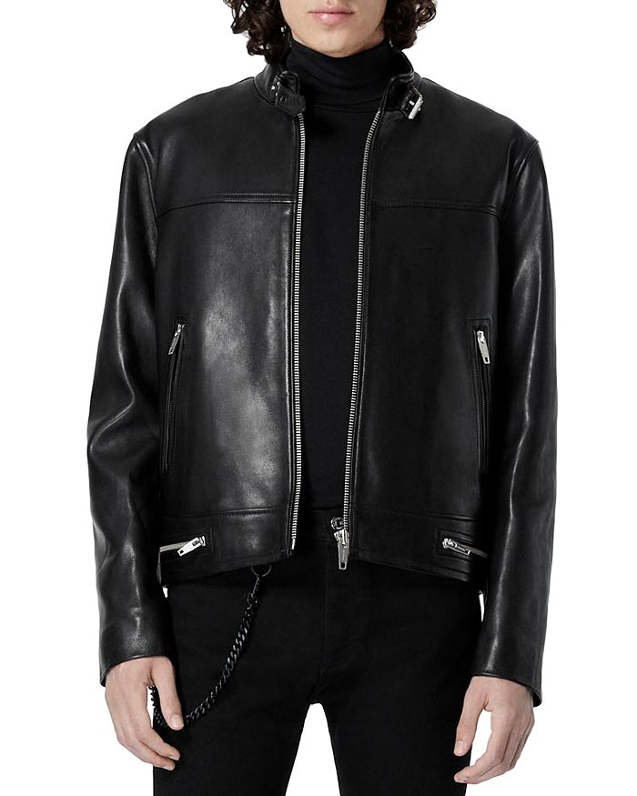 The Kooples Black Leather Jacket With Biker Collar | Bloomingdale's