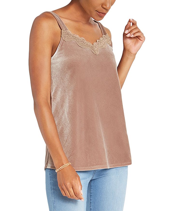 Nic And Zoe Nic + Zoe Lace Trim Velvet Camisole In Cafe Au Lait