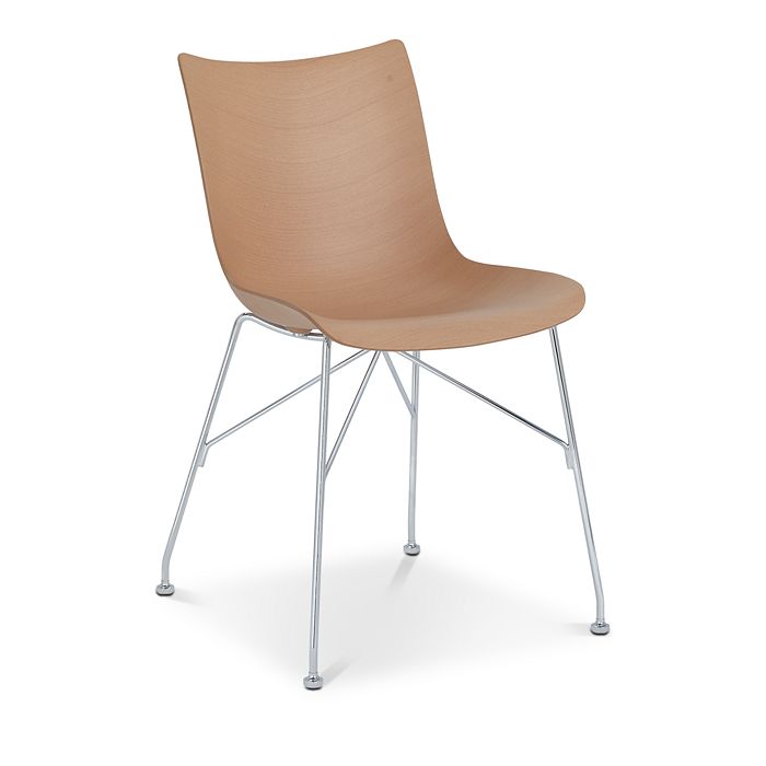 Shop Kartell P Basic Veneer Dining Chair In Light Wood/chrome Legs