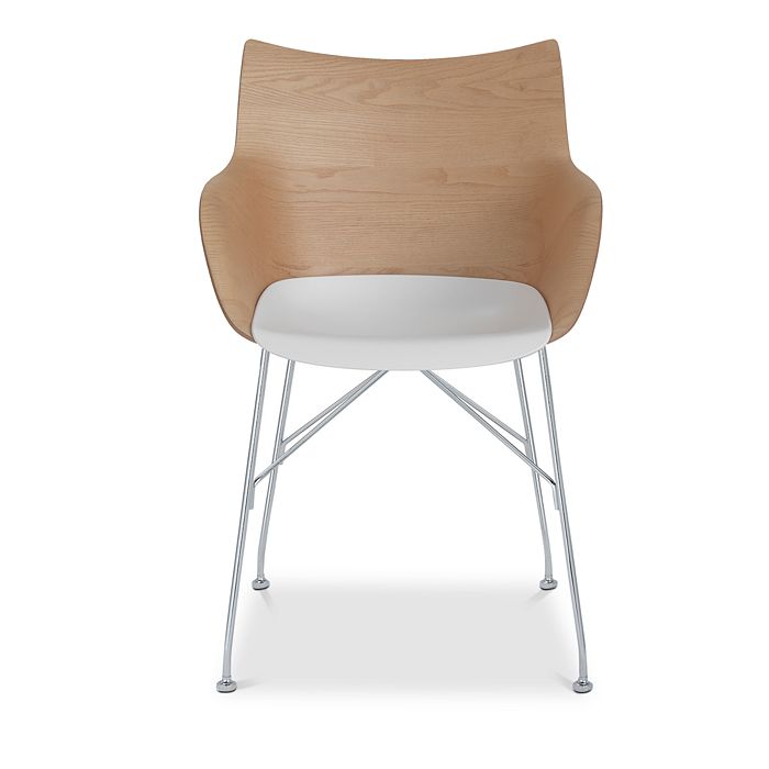 Kartell Q Slatted Ash Dining Chair In Light Wood/chrome Legs