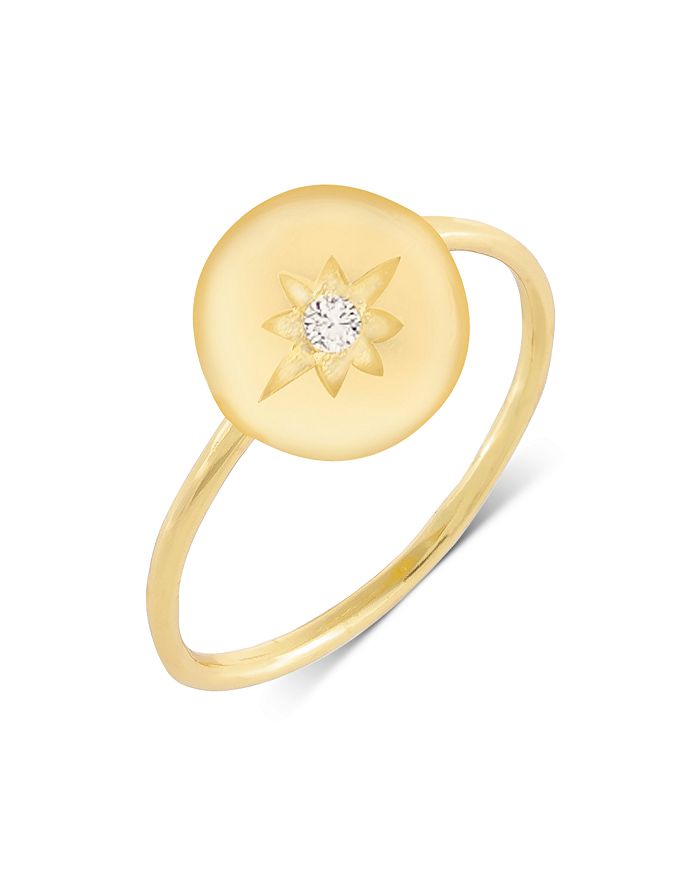 Adinas Jewels Adina's Jewels Cubic Zirconia Mini Starburst Stamp Ring In Gold
