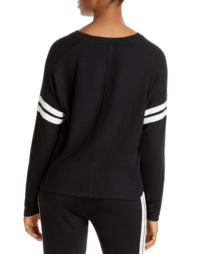 Shop Aqua Athletic Stripe Sleeve Knit Sweatshirt - 100% Exclusive In Black