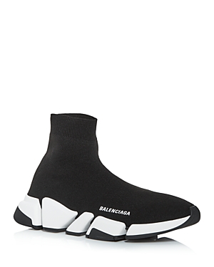 Balenciaga Men's Speed 2.0 Knit High Top Sneakers In Noir/ecru