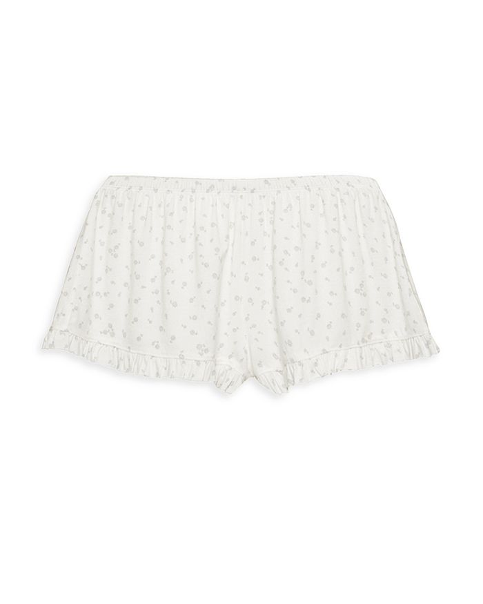 Floral Print Ruffle Shorts - White