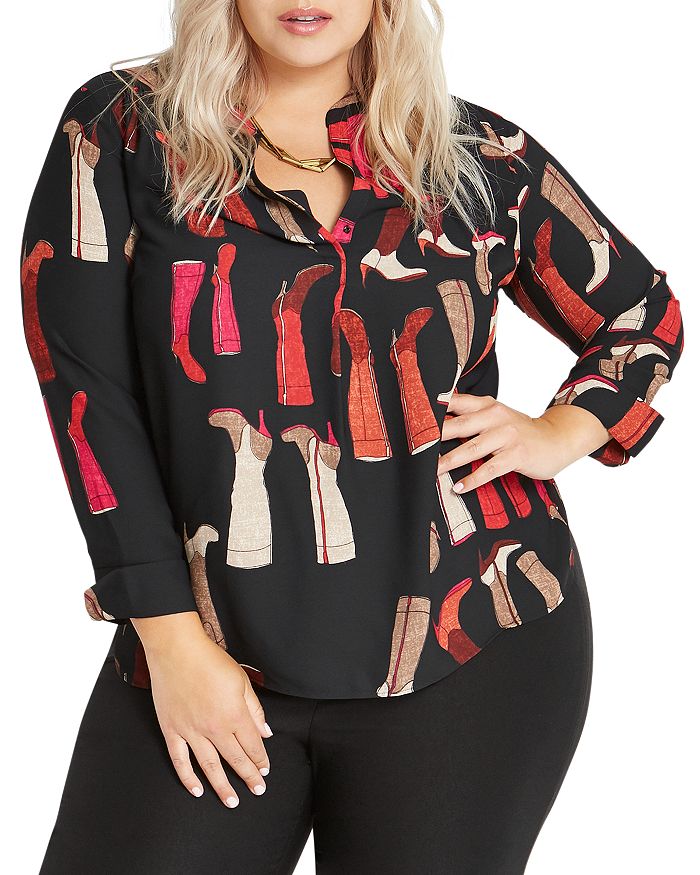 Nic And Zoe Plus Nic + Zoe Plus These Boots Printed Shirt In Black Multi