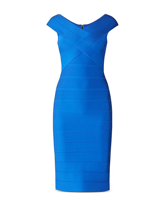 Herve Leger Icon Crossover Bust Bodycon Dress In Sapphire