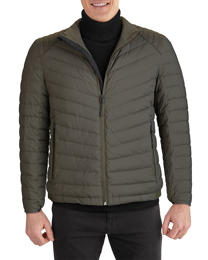 Shop Cole Haan Stretch Quilted Jacket In Green