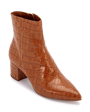 Dolce Vita Women's Bel Block-heel Ankle Booties In Cognac Croc Embossed Leather