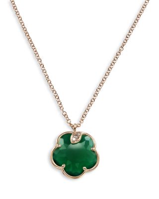 Pasquale Bruni - 18K Rose Gold Petit Joli Green Agate and Diamond Pendant Necklace, 16.75"