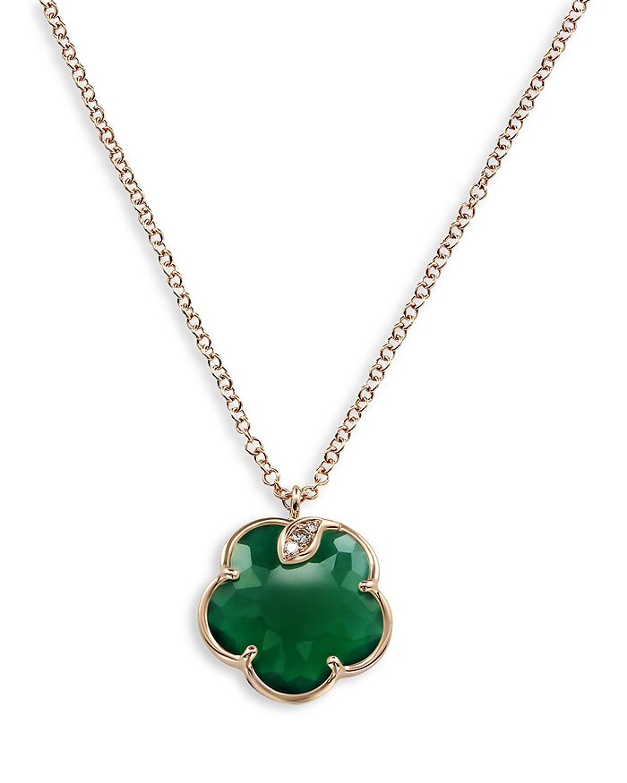 Shop Pasquale Bruni 18k Rose Gold Petit Joli Green Agate And Diamond Pendant Necklace, 16.75 In Green/rose Gold