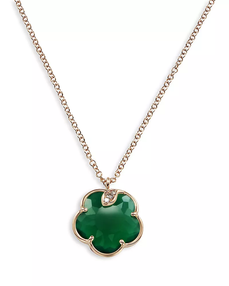 Pasquale Bruni 18K Rose Gold Petit Joli Green Agate and Diamond Pendant Necklace, 16.75