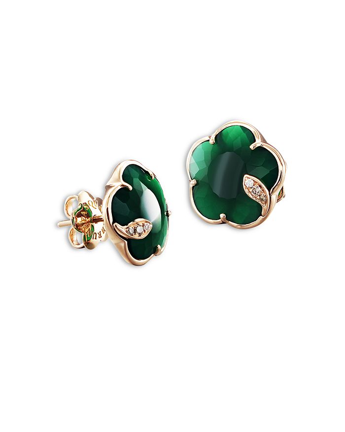 Shop Pasquale Bruni 18k Rose Gold Petit Joli Green Agate & Diamond Stud Earrings