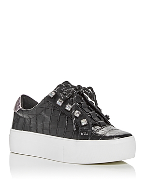 Kurt Geiger Women's Liviah Low Top Platform Sneakers In Black Croc Embossed Leather