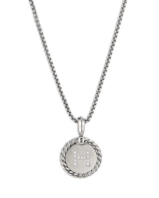 David Yurman Sterling Silver Cable Collectibles Initial Charm Necklace with Diamonds, 18