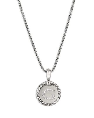 David Yurman Sterling Silver Cable Collectibles Initial Charm Necklace with Diamonds, 18