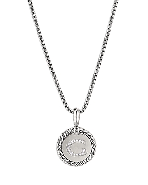 DAVID YURMAN STERLING SILVER CABLE COLLECTIBLES INITIAL CHARM NECKLACE WITH DIAMONDS, 18,N14521DSSADI18G