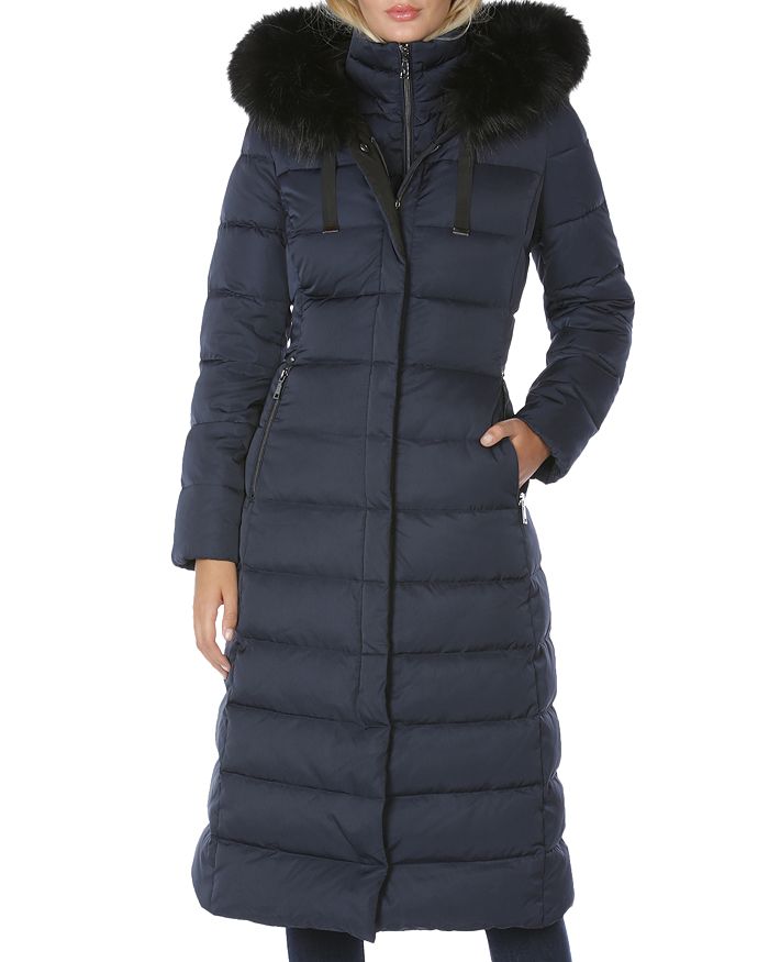 Shop T Tahari Nelly Faux Fur Trim Hooded Puffer Coat In Galaxy