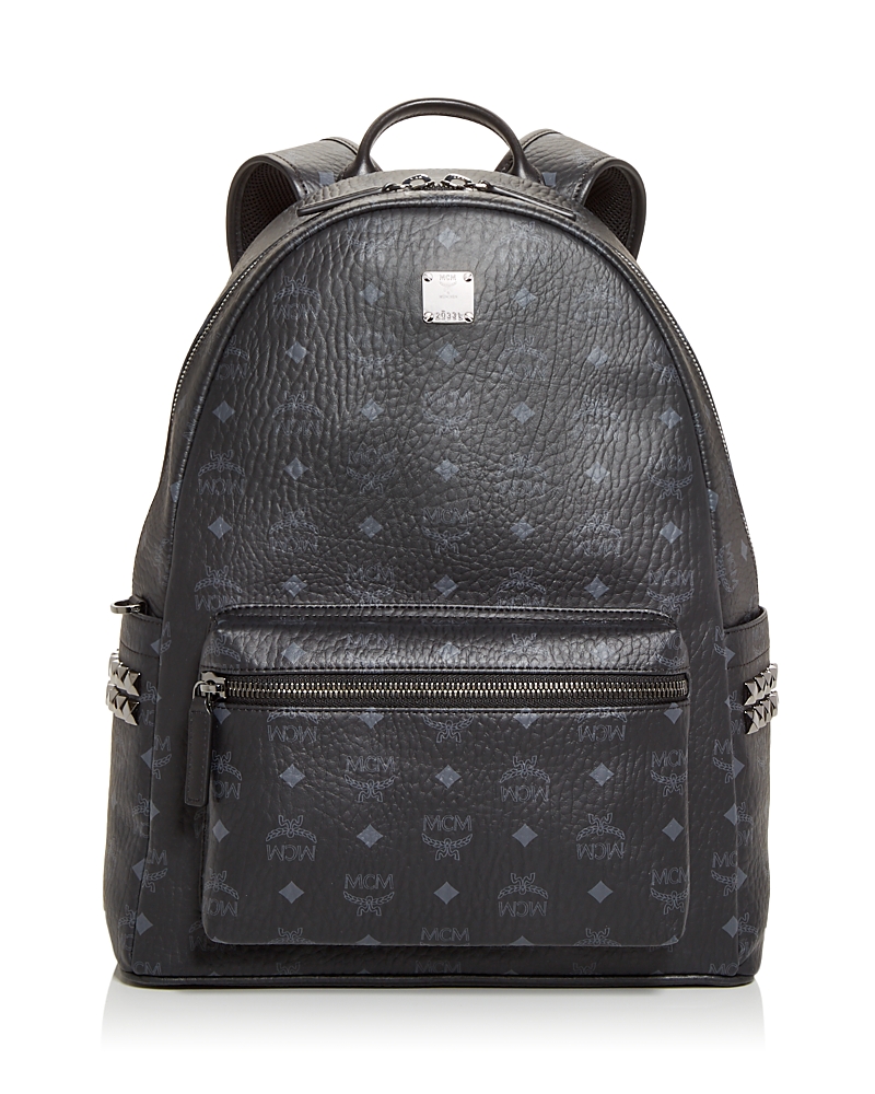 Mcm Medium Stark Visetos Coated Canvas Backpack In Black