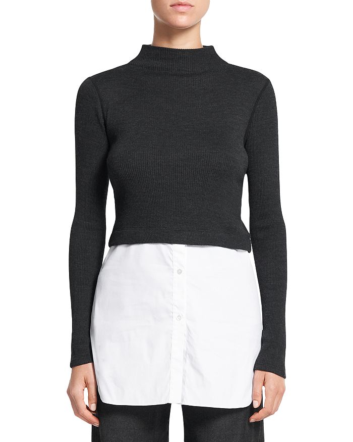 Theory 'mirzi' Rib Knit Merino Wool Sweater In Charcoal