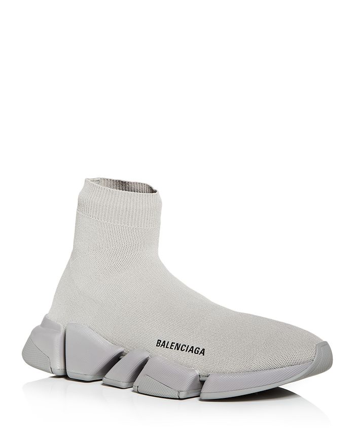 Balenciaga Men's Speed 2.0 Knit High Top Sneakers In Gray