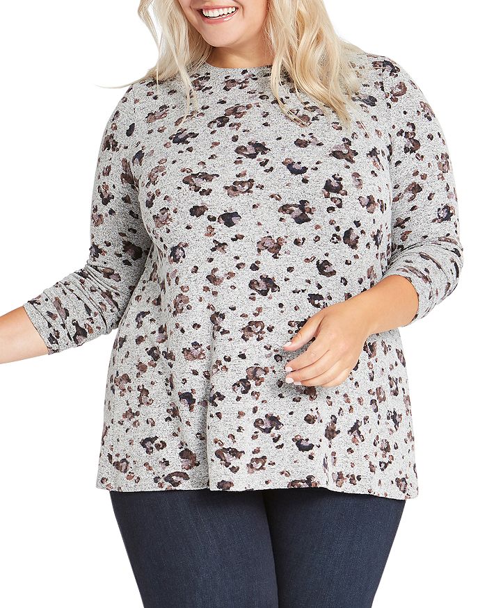 Nic And Zoe Plus Nic+zoe Plus You've Been Spotted Printed Top In Gray Multi