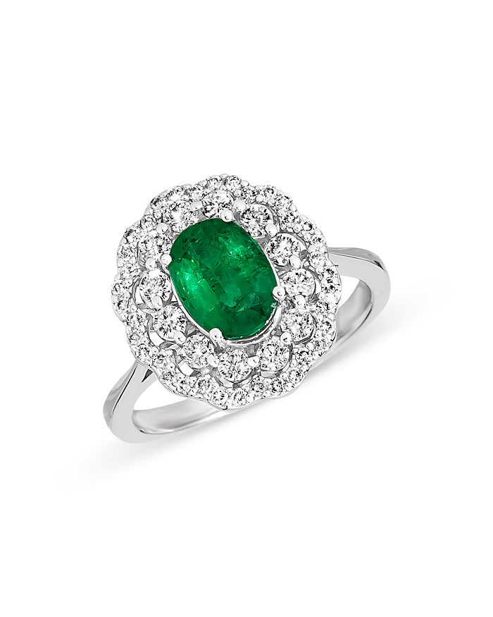 Bloomingdale's Emerald And Diamond Statement Ring In 14k White Gold - 100% Exclusive In Green/white