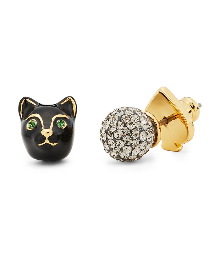 Kate Spade Goldtone Crystal Fireball & Cat Mismatch Stud Earrings In