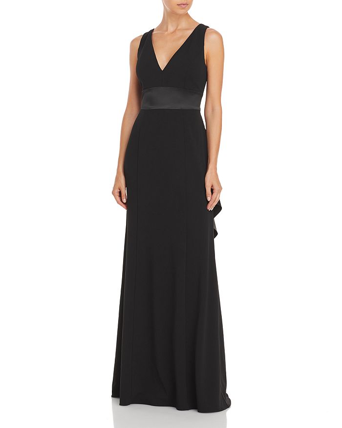 Adrianna Papell Crepe Mermaid Gown With Satin Bow In Black