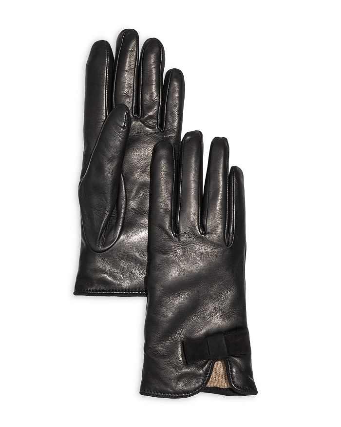 Bloomingdale's Bow Leather & Cashmere Gloves - 100% Exclusive In Black