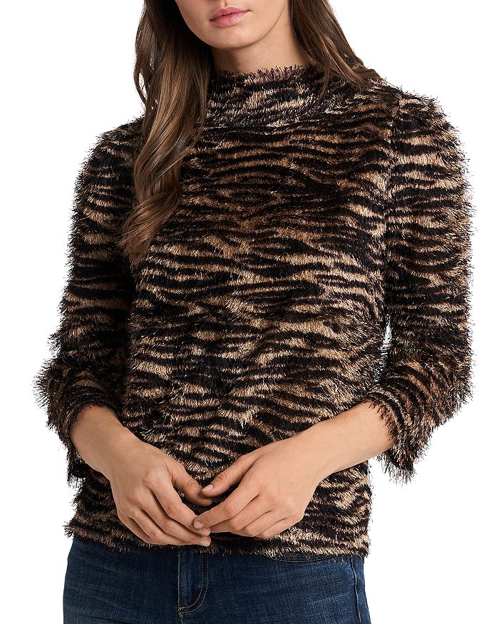 Vince Camuto Zebra Print Eyelash Knit Sweater In Falcon