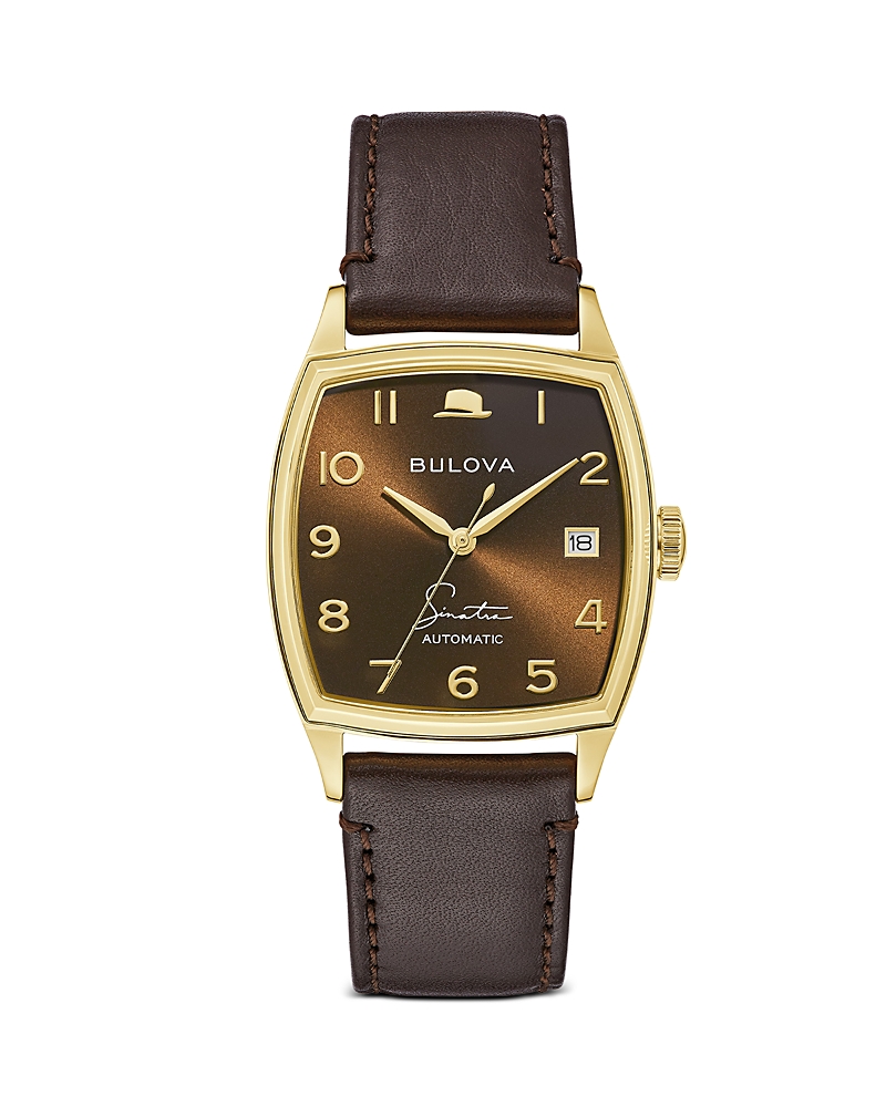 Bulova Men's Frank Sinatra Automatic Brown Leather Strap Watch 33.5x45mm In Brown