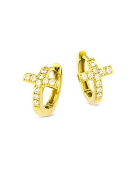 Bloomingdale's - Diamond Cross Huggie Hoop Earrings in 14K Yellow Gold, 0.15 ct. t.w. - 100% Exclusive