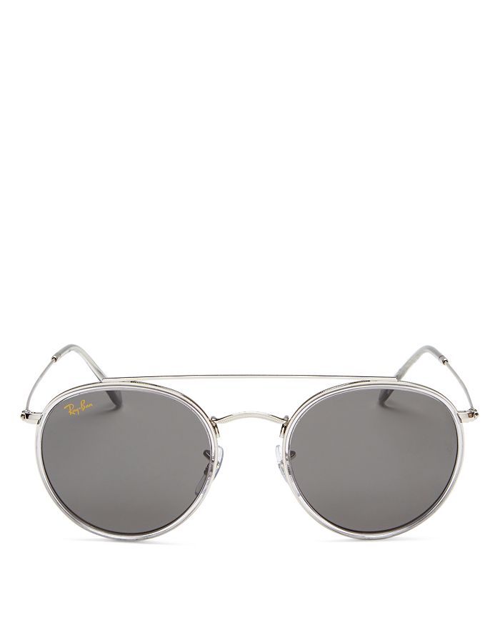 Ray Ban Ray-ban Unisex Icons Brow Bar Round Sunglasses, 51mm In Shiny Silver/dark Gray