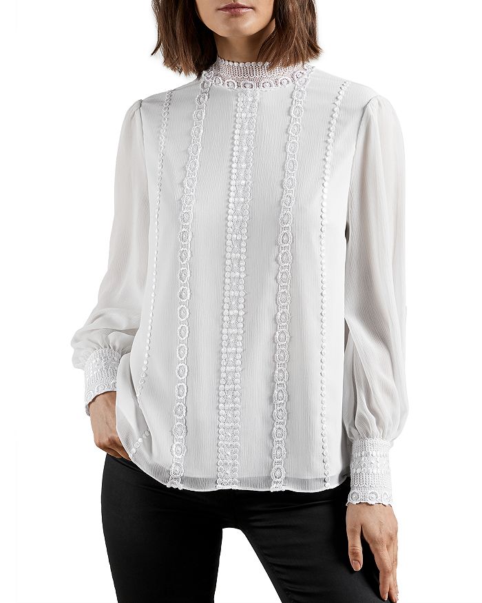 Ted Baker Vessar Lace Trim Top In White