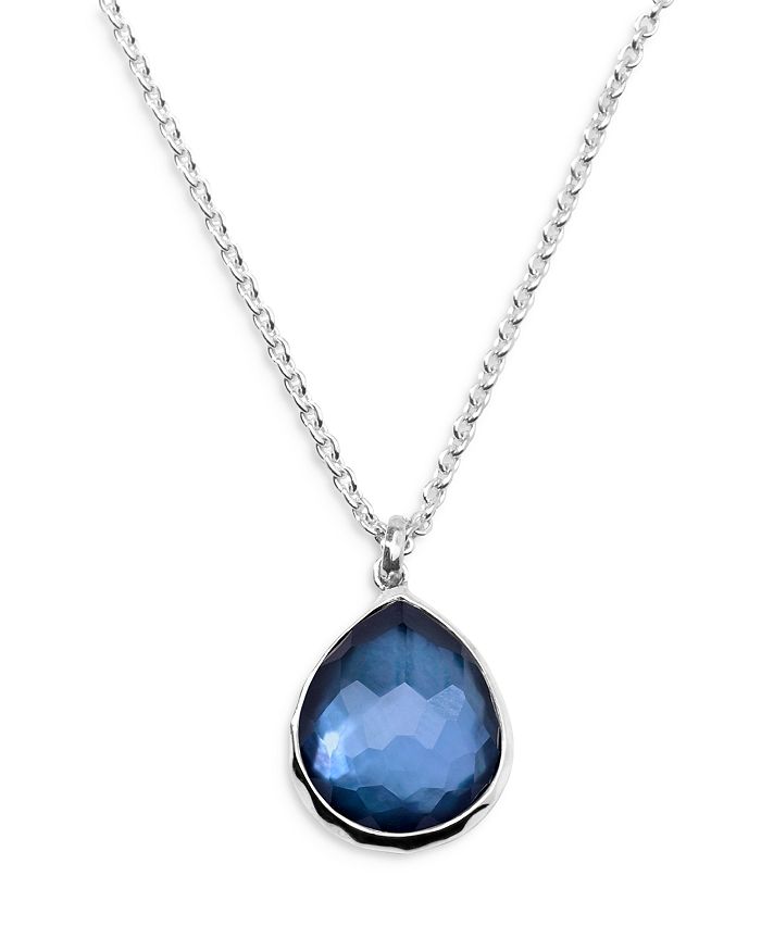Ippolita Sterling Silver Wonderland Mother-of-pearl & Clear Quartz Mini Teardrop Pendant Necklace In Celeste, In Blue