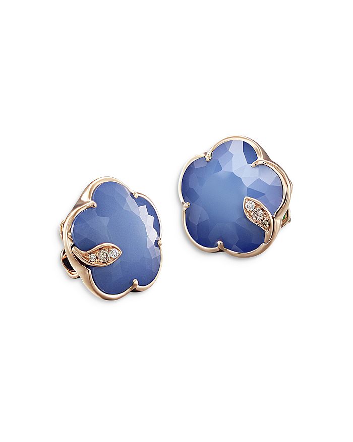 Shop Pasquale Bruni 18k Rose Gold Petit Joli Lapis White Agate Doublet & Diamond Flower Stud Earrings In Blue
