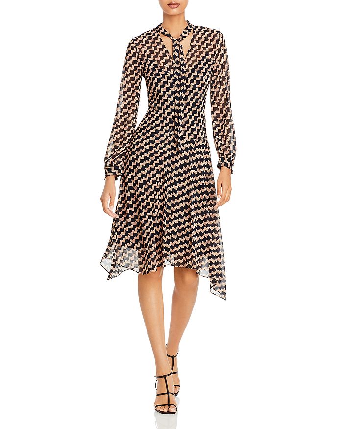 Theory Women's Tie Neck Draped Midi Dress In Black Multi | ModeSens