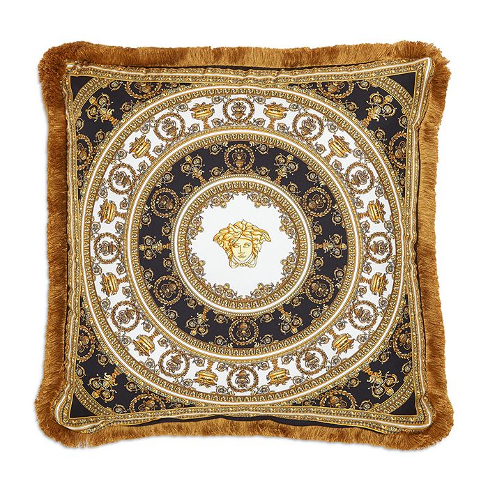 Shop Versace I Heart Baroque Decorative Pillow, 18 X 18 In Gold/white