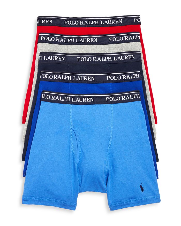 Shop Polo Ralph Lauren Classic Fit Boxer Briefs - Pack Of 5 In Gray/blue/dark Blue/red
