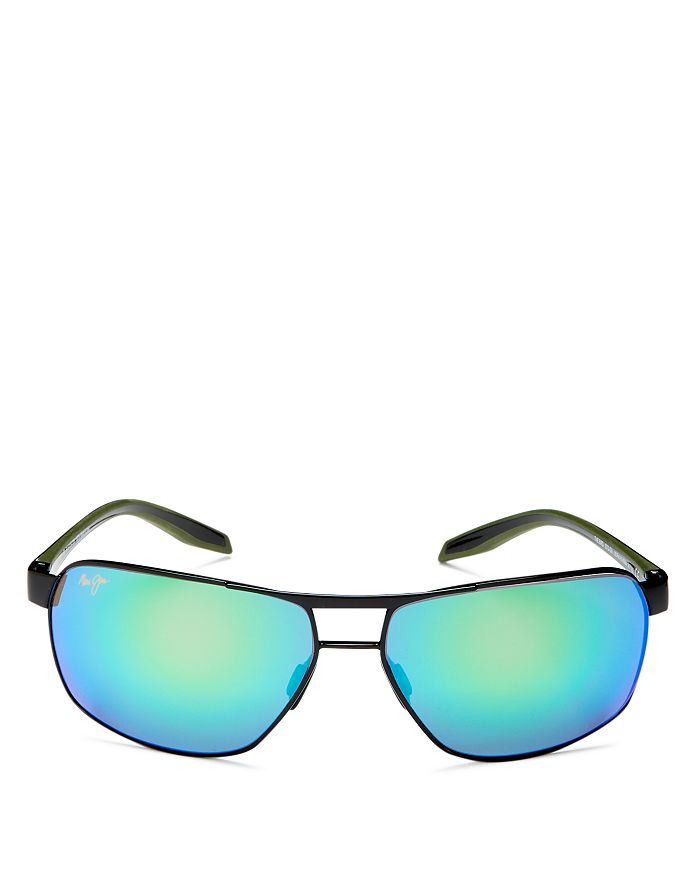 Maui Jim Men's The Bird Polarized Brow Bar Square Sunglasses, 62mm In Black/green