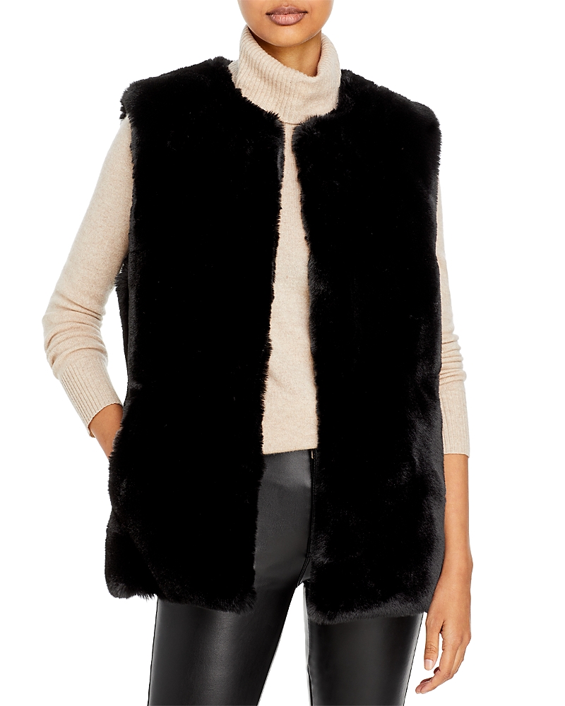 Surell Rex Rabbit Faux Fur Vest In Black