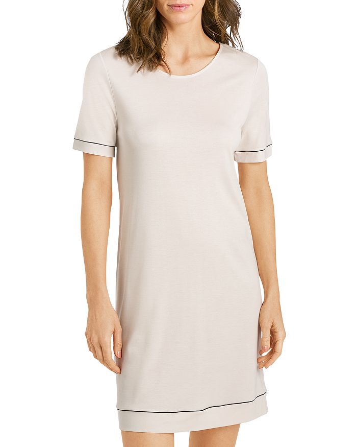 Hanro Natural Comfort Short Sleeve Nightgown In Almond